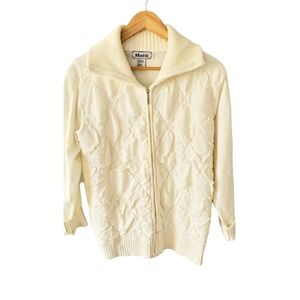 Maddie Ivory Acrylic Zip Front Sweater Size Large